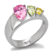 TK091 - High polished (no plating) Stainless Steel Ring with AAA Grade CZ  in Multi Color-0