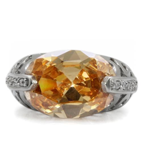 TK092 - High polished (no plating) Stainless Steel Ring with AAA Grade CZ  in Champagne-2