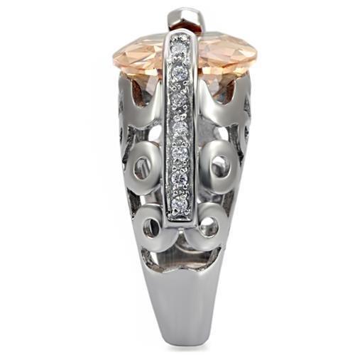 TK092 - High polished (no plating) Stainless Steel Ring with AAA Grade CZ  in Champagne-4