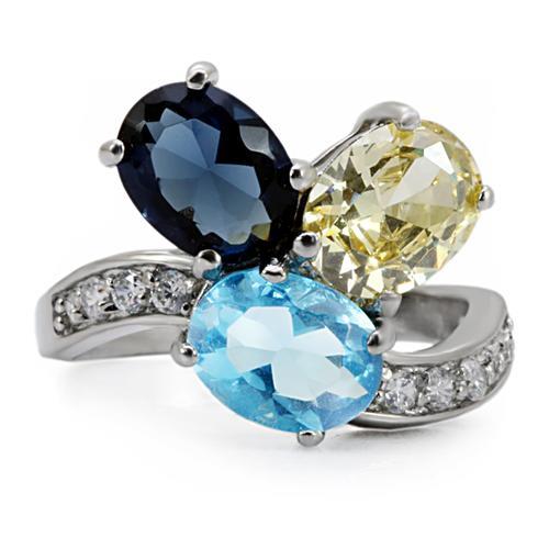 TK094 - High polished (no plating) Stainless Steel Ring with Synthetic Synthetic Glass in Multi Color-2