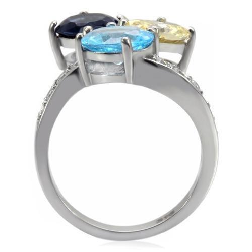 TK094 - High polished (no plating) Stainless Steel Ring with Synthetic Synthetic Glass in Multi Color-3