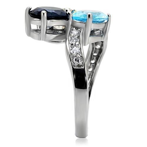 TK094 - High polished (no plating) Stainless Steel Ring with Synthetic Synthetic Glass in Multi Color-4