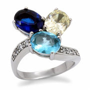 TK094 - High polished (no plating) Stainless Steel Ring with Synthetic Synthetic Glass in Multi Color-0