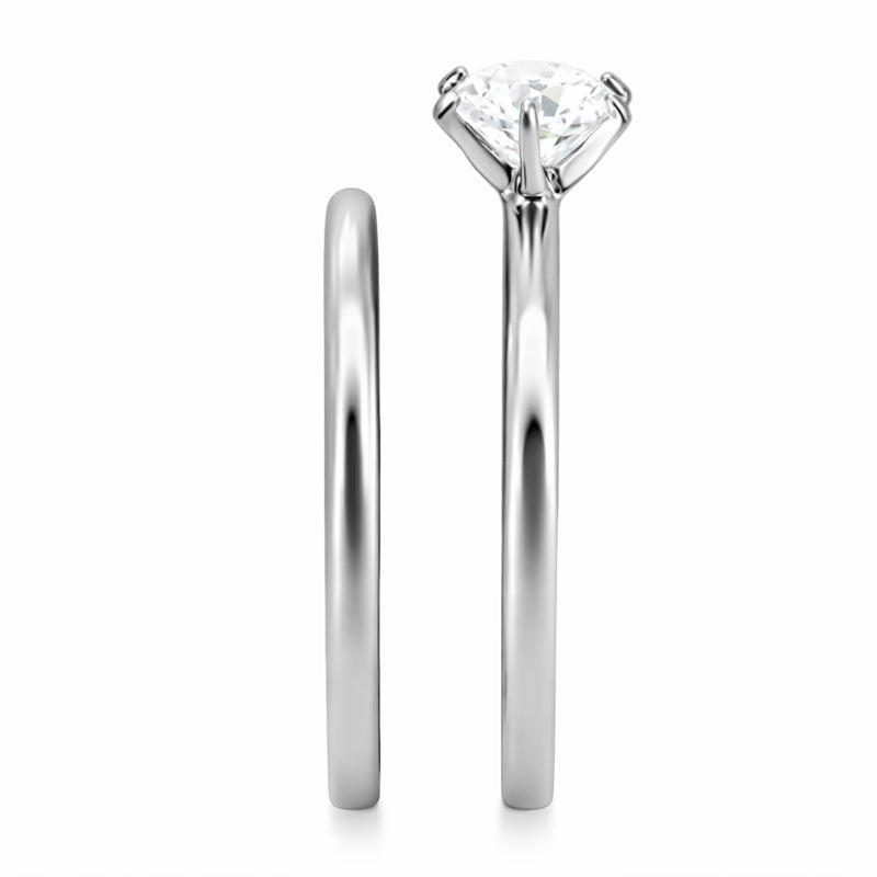 TK097 - High polished (no plating) Stainless Steel Ring with AAA Grade CZ  in Clear-4