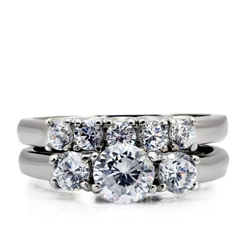 TK098 - High polished (no plating) Stainless Steel Ring with AAA Grade CZ  in Clear-2