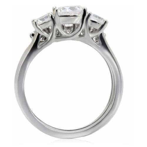 TK098 - High polished (no plating) Stainless Steel Ring with AAA Grade CZ  in Clear-3