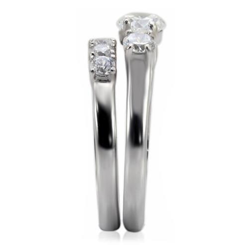 TK098 - High polished (no plating) Stainless Steel Ring with AAA Grade CZ  in Clear-4
