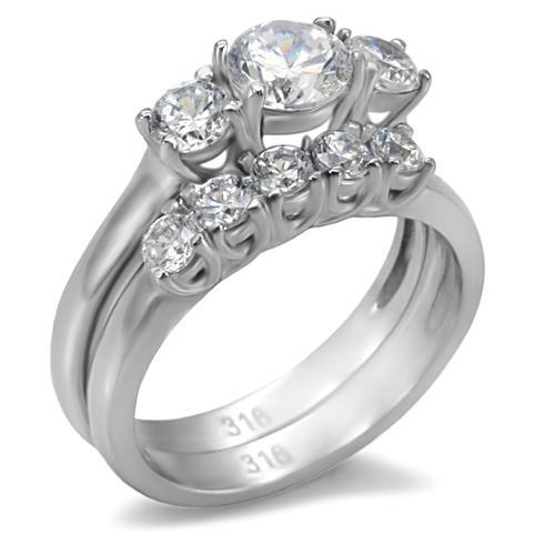TK098 - High polished (no plating) Stainless Steel Ring with AAA Grade CZ  in Clear-0
