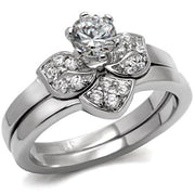 TK099 - High polished (no plating) Stainless Steel Ring with AAA Grade CZ  in Clear-0