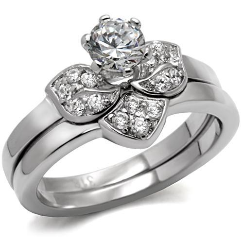 TK099 - High polished (no plating) Stainless Steel Ring with AAA Grade CZ  in Clear-0