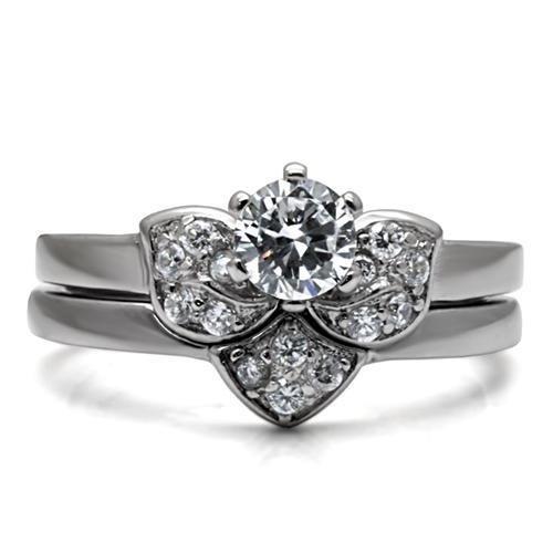 TK099 - High polished (no plating) Stainless Steel Ring with AAA Grade CZ  in Clear-2