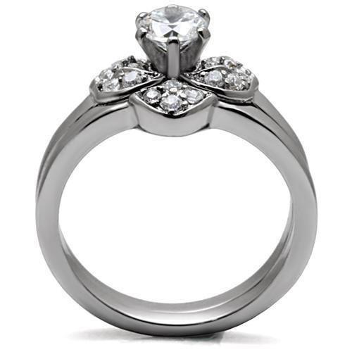 TK099 - High polished (no plating) Stainless Steel Ring with AAA Grade CZ  in Clear-3
