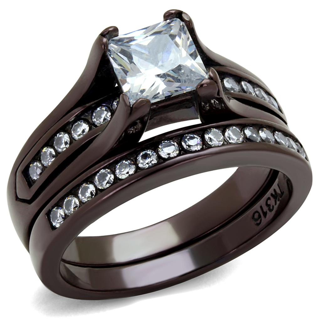 TK0W383DC - IP Dark Brown (IP coffee) Stainless Steel Ring with AAA Grade CZ  in Clear-0