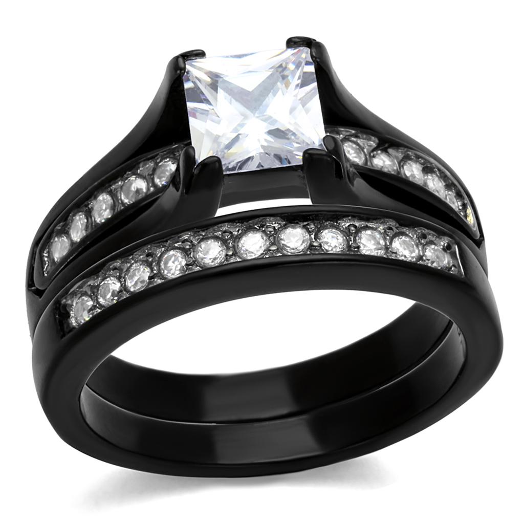 TK0W383J - Two-Tone IP Black Stainless Steel Ring with AAA Grade CZ  in Clear-0