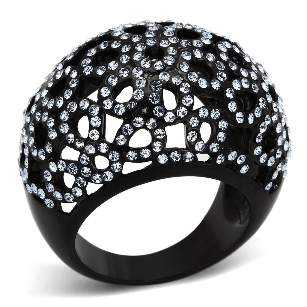 TK1003 - IP Black(Ion Plating) Stainless Steel Ring with Top Grade Crystal  in Light Sapphire-0
