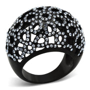 TK1003 - IP Black(Ion Plating) Stainless Steel Ring with Top Grade Crystal  in Light Sapphire-0