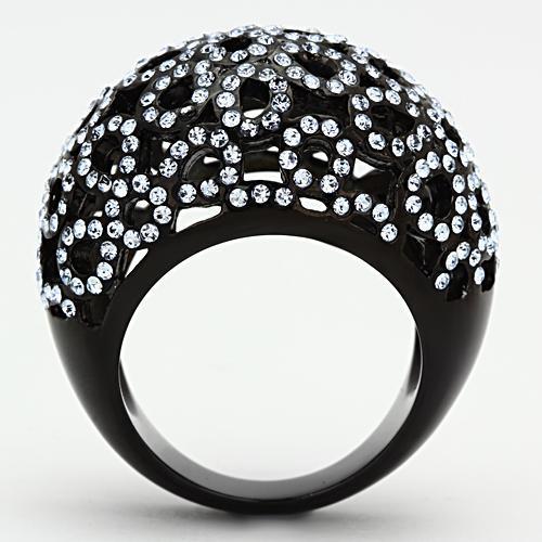 TK1003 - IP Black(Ion Plating) Stainless Steel Ring with Top Grade Crystal  in Light Sapphire-2