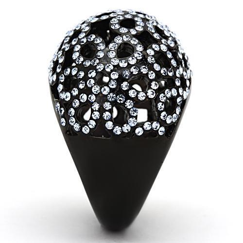 TK1003 - IP Black(Ion Plating) Stainless Steel Ring with Top Grade Crystal  in Light Sapphire-3