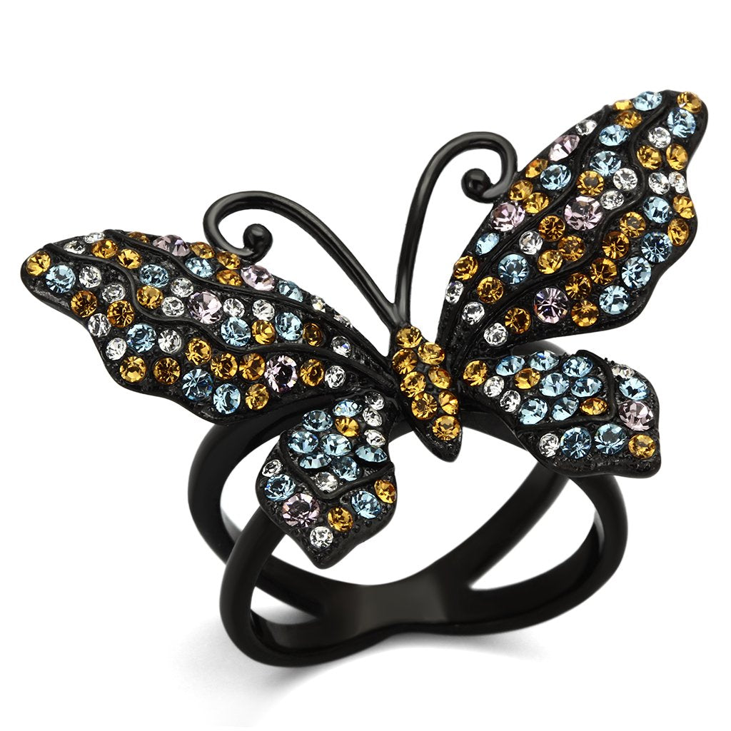 TK1004 - IP Black(Ion Plating) Stainless Steel Ring with Top Grade Crystal  in Multi Color-0