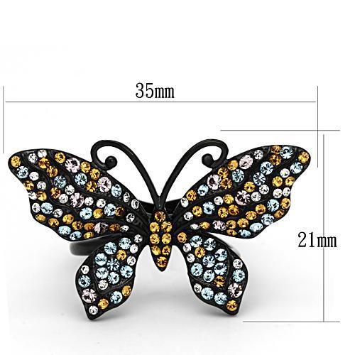 TK1004 - IP Black(Ion Plating) Stainless Steel Ring with Top Grade Crystal  in Multi Color-1