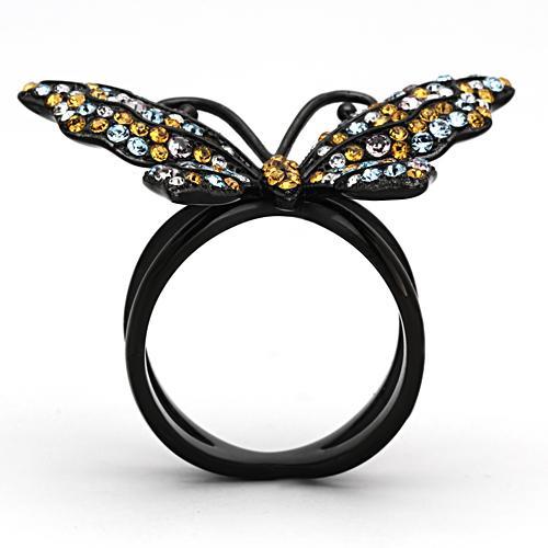 TK1004 - IP Black(Ion Plating) Stainless Steel Ring with Top Grade Crystal  in Multi Color-2