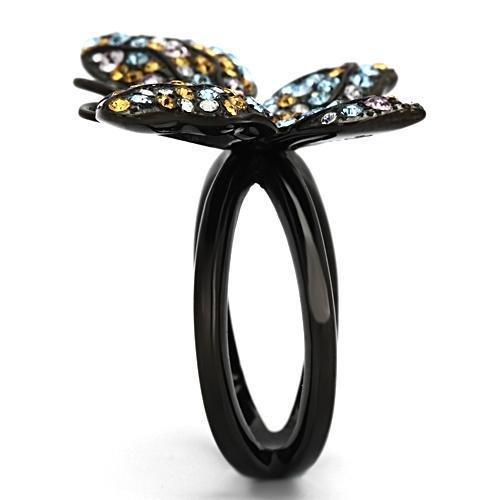 TK1004 - IP Black(Ion Plating) Stainless Steel Ring with Top Grade Crystal  in Multi Color-3