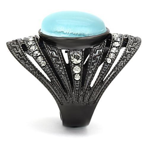 TK1006 - IP Black(Ion Plating) Stainless Steel Ring with Synthetic Cat Eye in Sea Blue-3