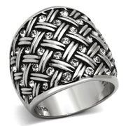 TK1007 - High polished (no plating) Stainless Steel Ring with Top Grade Crystal  in Clear-0