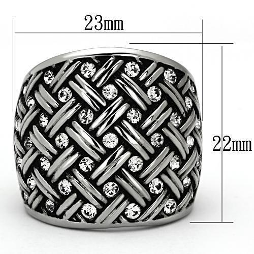 TK1007 - High polished (no plating) Stainless Steel Ring with Top Grade Crystal  in Clear-1