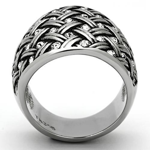 TK1007 - High polished (no plating) Stainless Steel Ring with Top Grade Crystal  in Clear-2