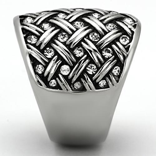 TK1007 - High polished (no plating) Stainless Steel Ring with Top Grade Crystal  in Clear-3