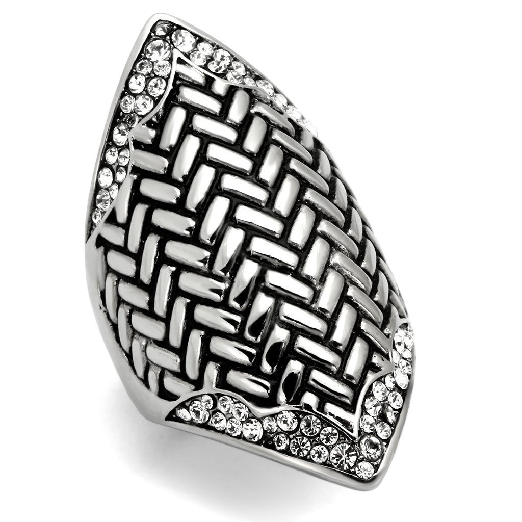 TK1009 - High polished (no plating) Stainless Steel Ring with Top Grade Crystal  in Clear-0