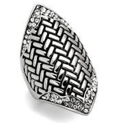 TK1009 - High polished (no plating) Stainless Steel Ring with Top Grade Crystal  in Clear-0