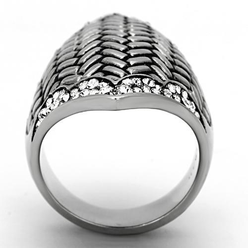 TK1009 - High polished (no plating) Stainless Steel Ring with Top Grade Crystal  in Clear-2