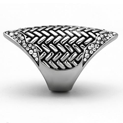 TK1009 - High polished (no plating) Stainless Steel Ring with Top Grade Crystal  in Clear-3