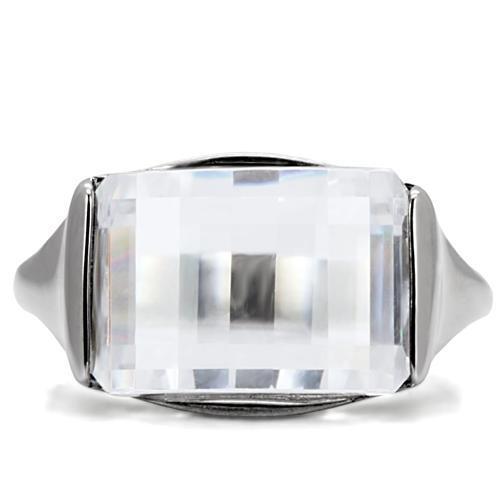 TK100 - High polished (no plating) Stainless Steel Ring with AAA Grade CZ  in Clear-2