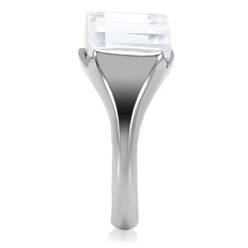 TK100 - High polished (no plating) Stainless Steel Ring with AAA Grade CZ  in Clear-4