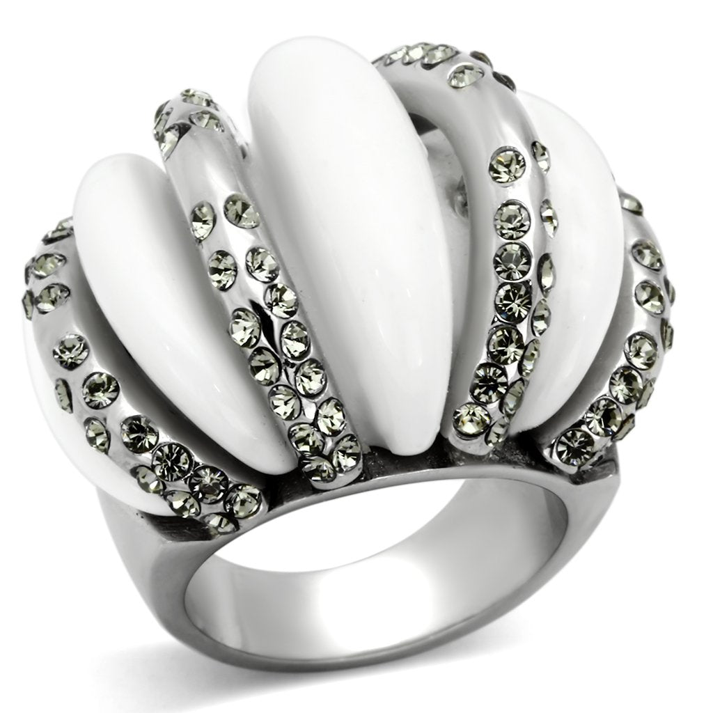 TK1011 - High polished (no plating) Stainless Steel Ring with Top Grade Crystal  in Black Diamond-0