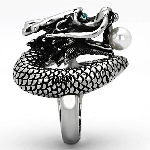 TK1014 - High polished (no plating) Stainless Steel Ring with Synthetic Pearl in White-4
