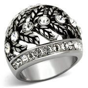 TK1015 - High polished (no plating) Stainless Steel Ring with Top Grade Crystal  in Clear-0