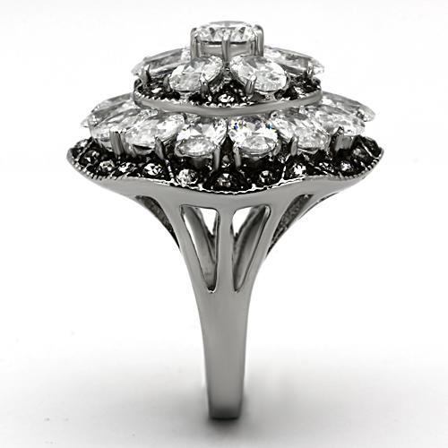 TK1016 - High polished (no plating) Stainless Steel Ring with AAA Grade CZ  in Clear-3