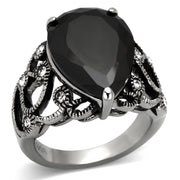 TK1017 - High polished (no plating) Stainless Steel Ring with AAA Grade CZ  in Jet-0