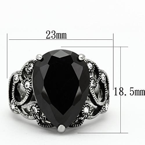 TK1017 - High polished (no plating) Stainless Steel Ring with AAA Grade CZ  in Jet-1