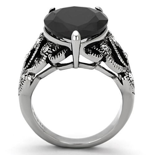 TK1017 - High polished (no plating) Stainless Steel Ring with AAA Grade CZ  in Jet-2