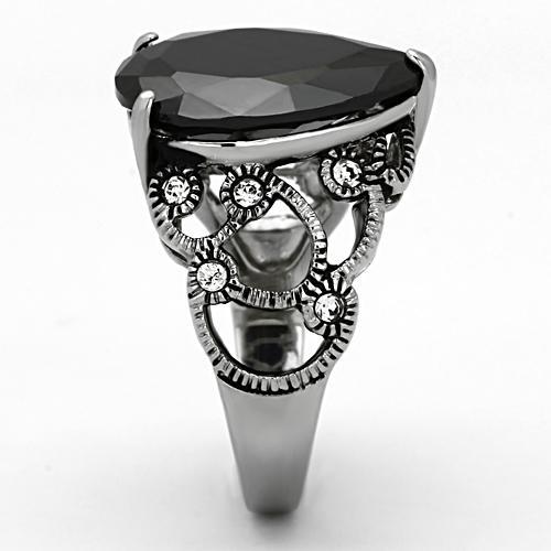 TK1017 - High polished (no plating) Stainless Steel Ring with AAA Grade CZ  in Jet-3