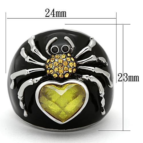 TK1019 - High polished (no plating) Stainless Steel Ring with AAA Grade CZ  in Topaz-1