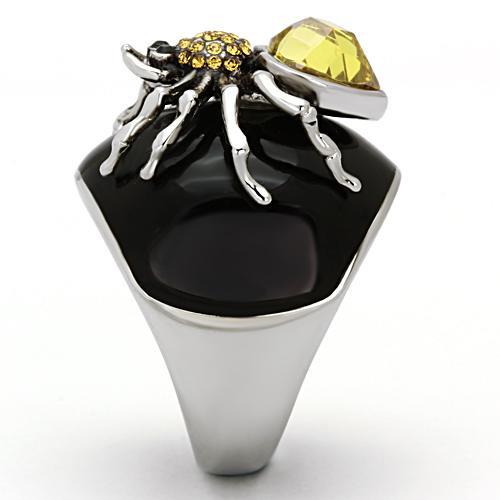 TK1019 - High polished (no plating) Stainless Steel Ring with AAA Grade CZ  in Topaz-3