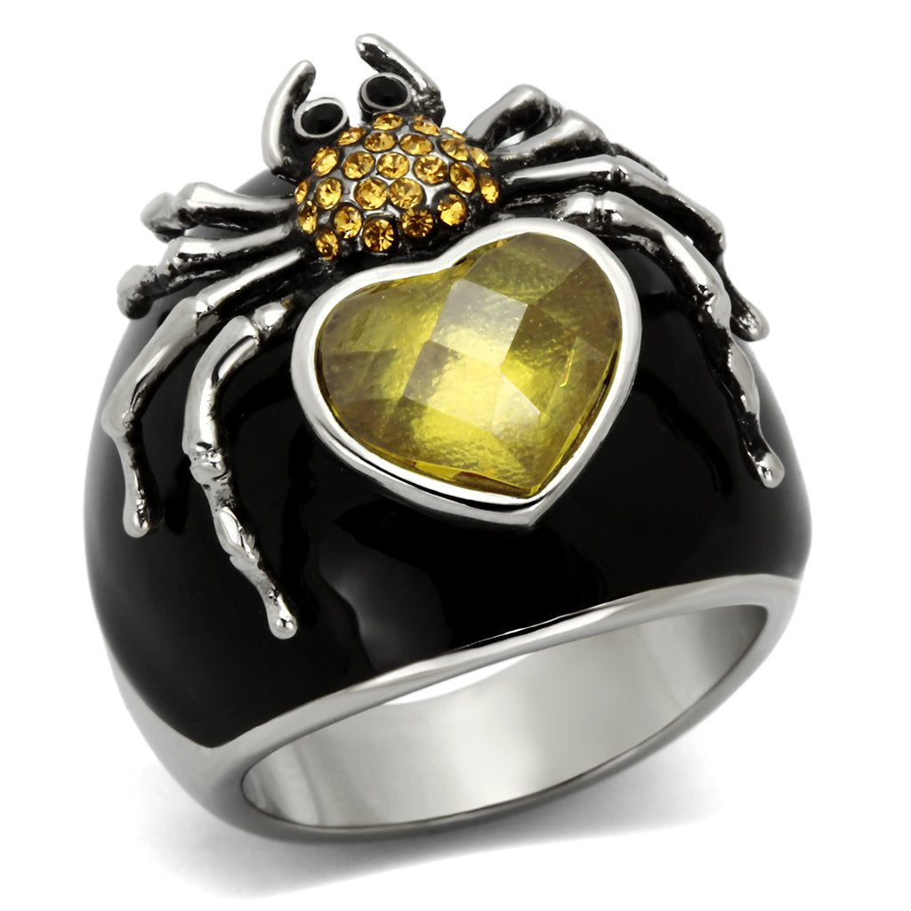 TK1019 - High polished (no plating) Stainless Steel Ring with AAA Grade CZ  in Topaz-0