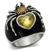 TK1019 - High polished (no plating) Stainless Steel Ring with AAA Grade CZ  in Topaz-0