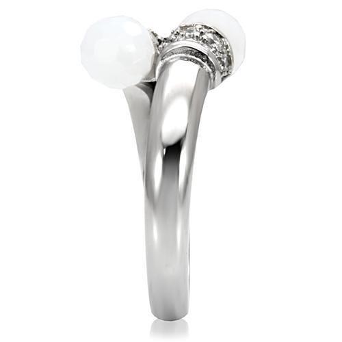 TK101 - High polished (no plating) Stainless Steel Ring with Milky CZ  in White-4